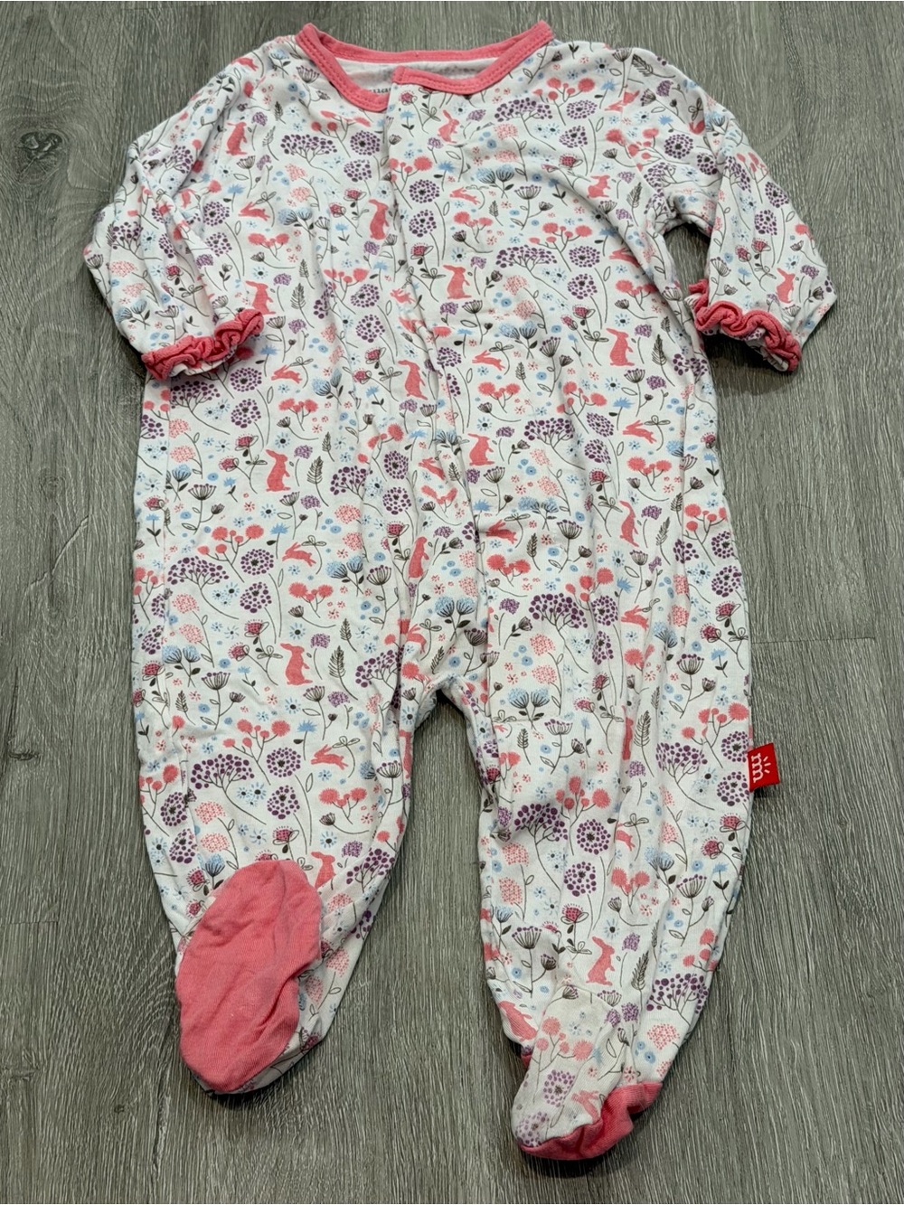 0-3m Baby Girl Magnetic Me Modal Sleeper Floral Bunny Pajama Sleepwear